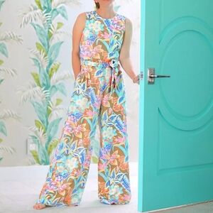 J. McLaughlin NWOT Floral Multi Color Belted Wide Leg Sleeveless Jumpsuit SZ LG